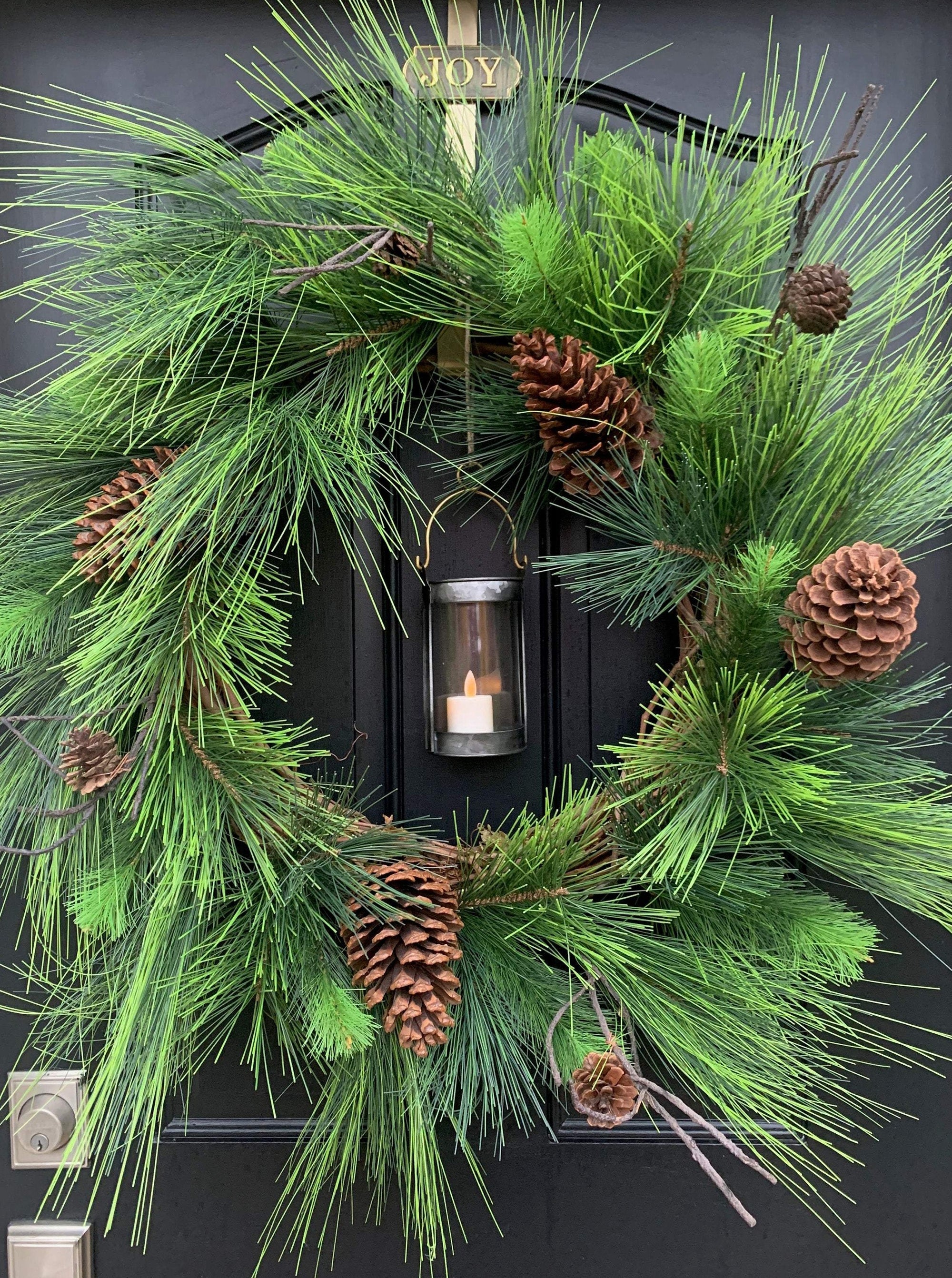 Large Winter Wreath with Lantern for Front Door