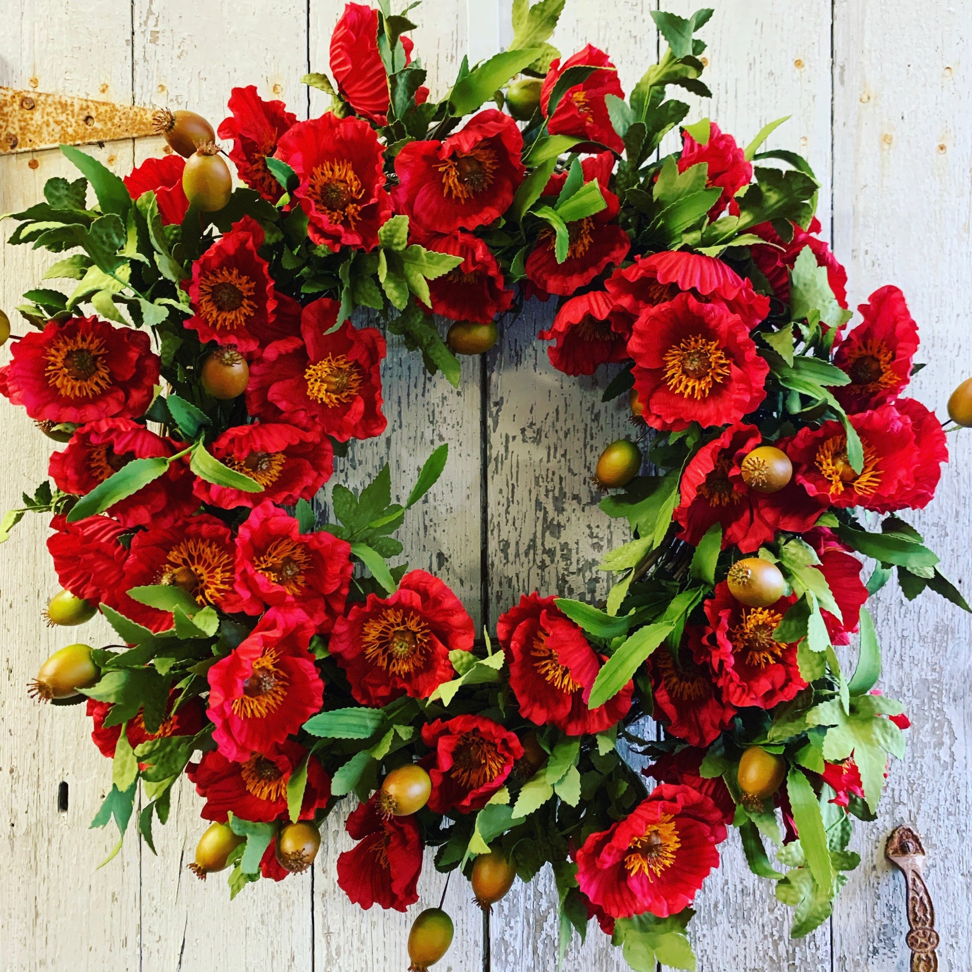 Red poppy wreath for front door