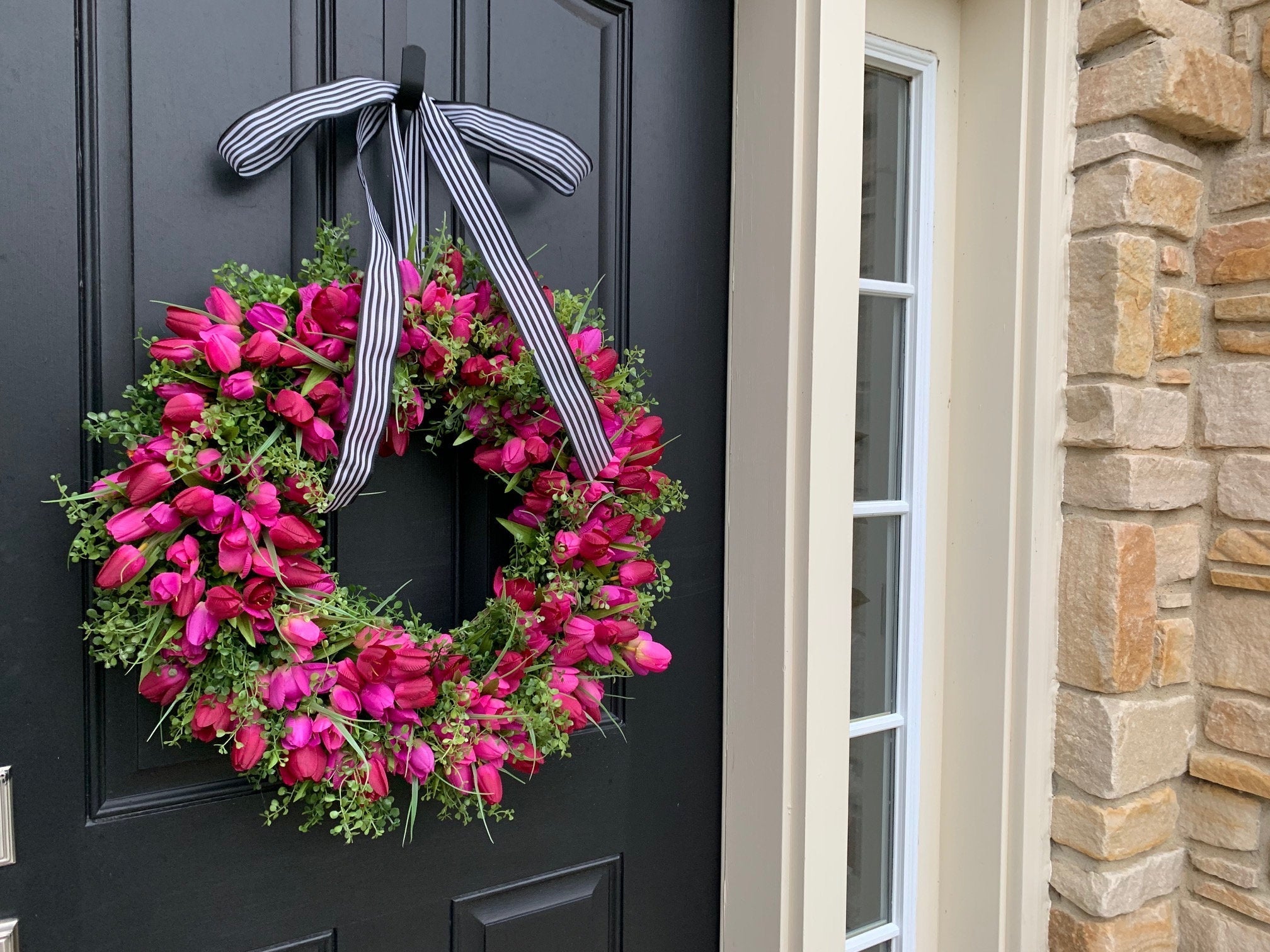 Purple and Pink Tulip Wreath, Spring Front Door Tulip Wreath - TwoInspireYou