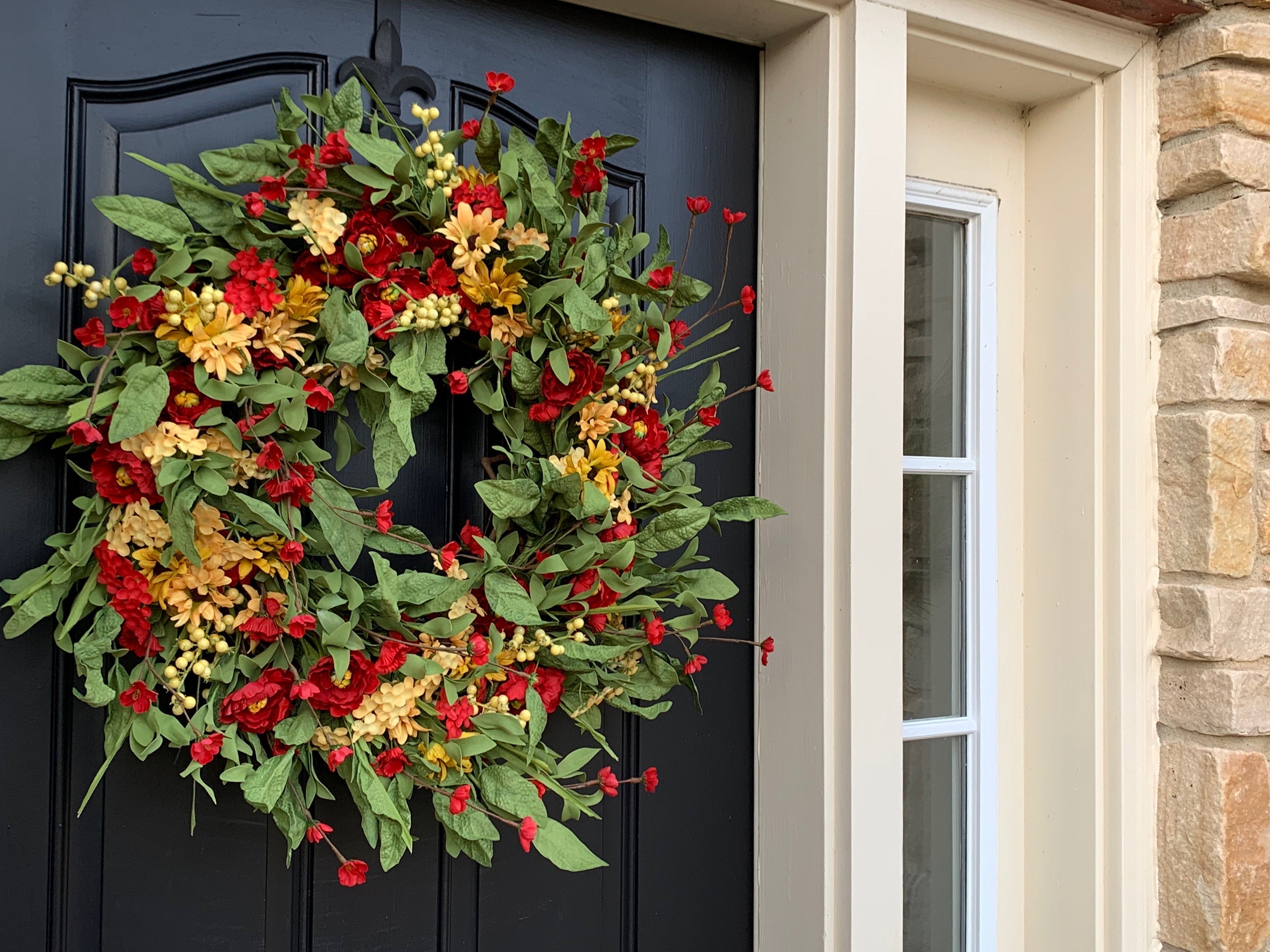 Summer WREATH, Summer Wreaths for Front Door, Country Porch Wreath - TwoInspireYou