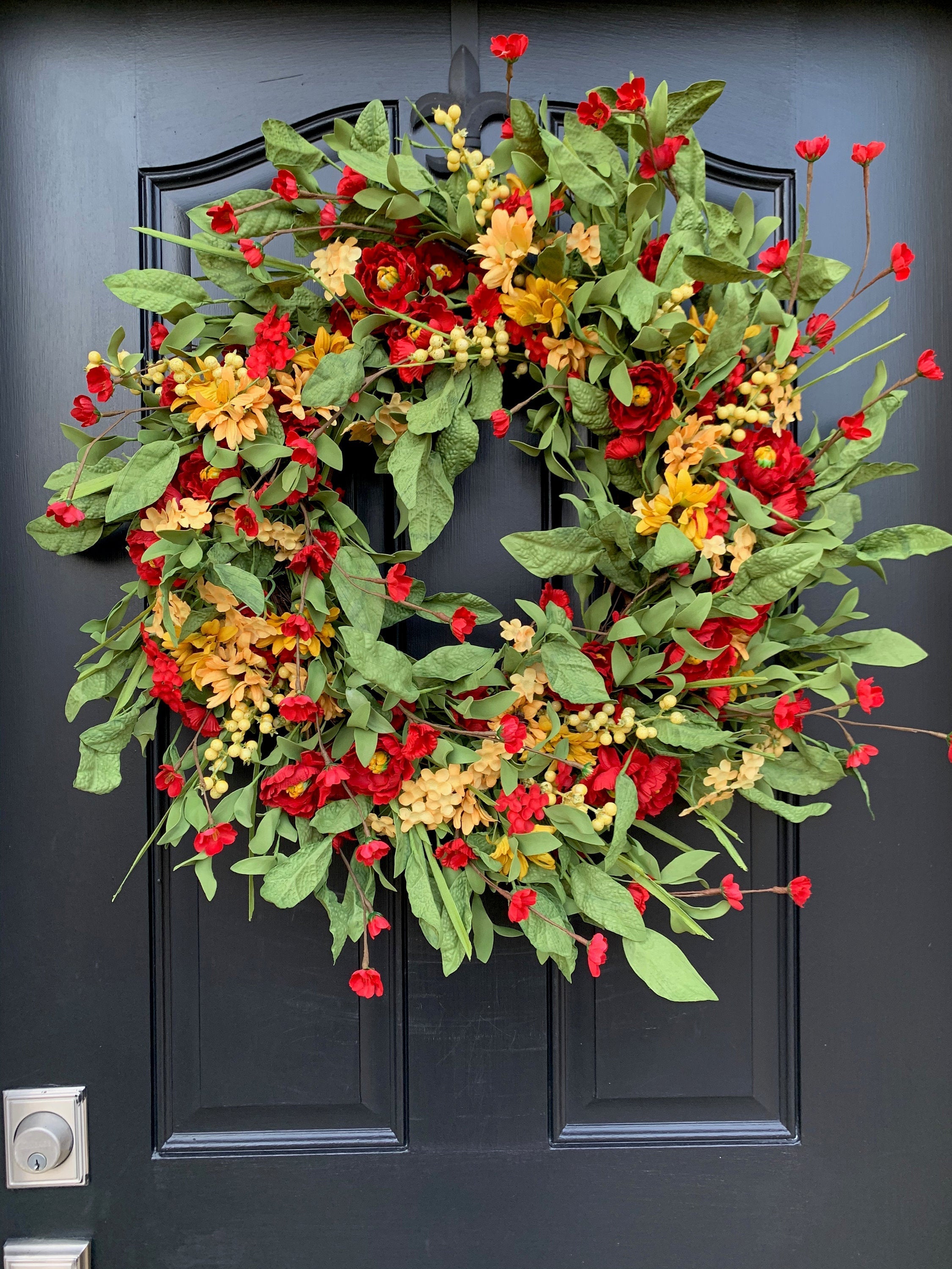 Summer WREATH, Summer Wreaths for Front Door, Country Porch Wreath - TwoInspireYou