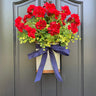 Geranium and Yellow Flower Bucket Wreath