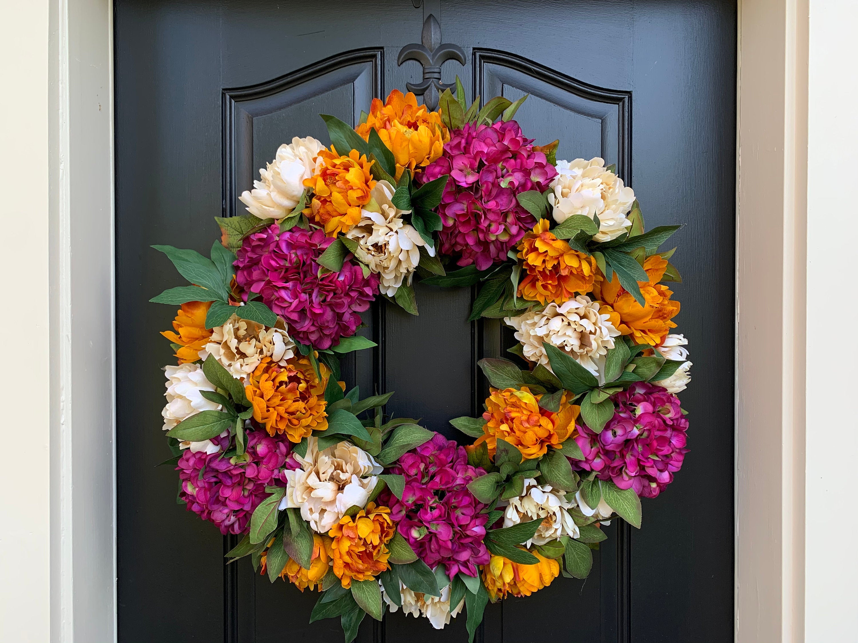 Vibrant Fall Wreath with Hydrangeas and Peonies