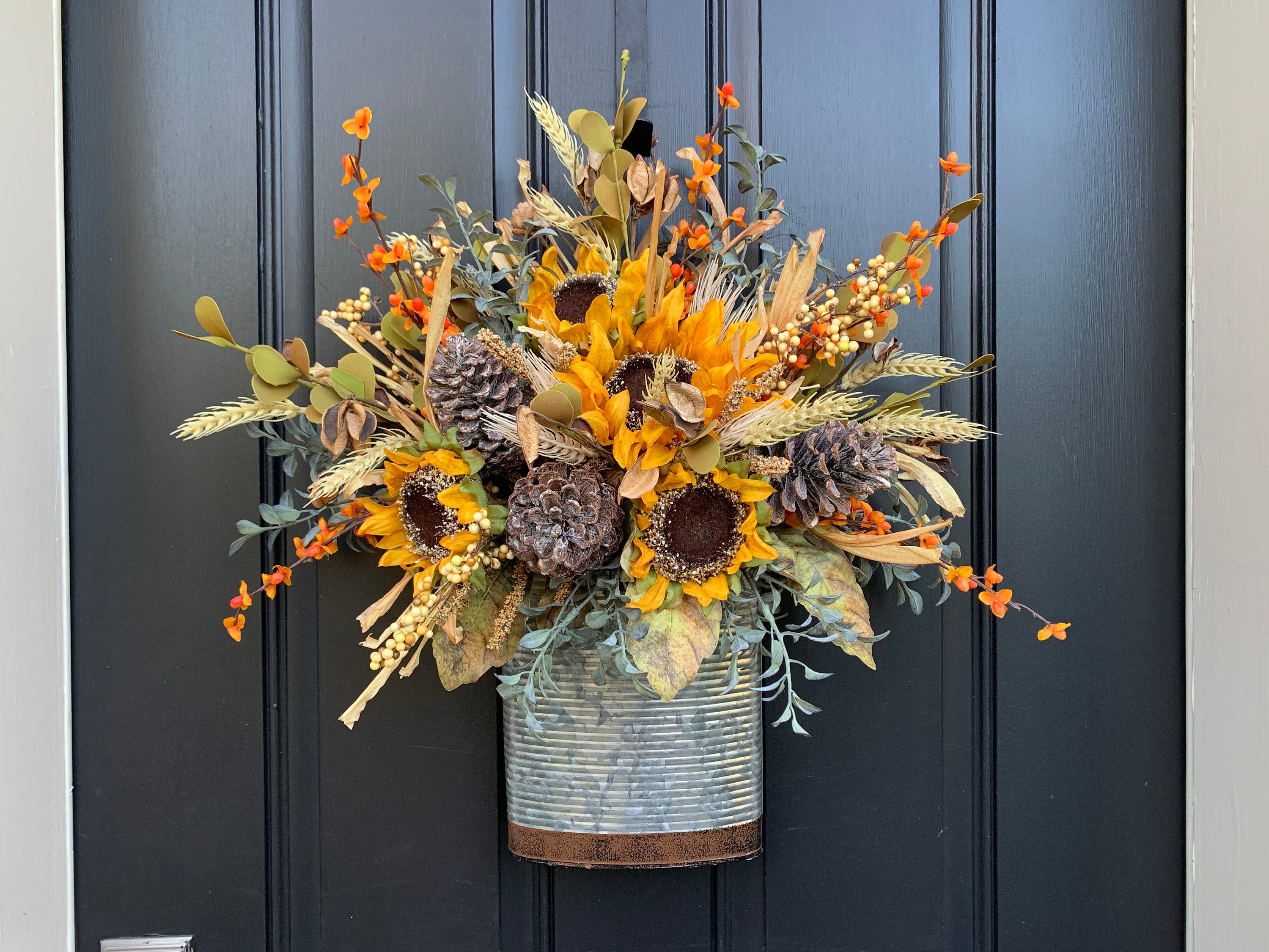 Farmhouse Sunflower Bucket Wreath