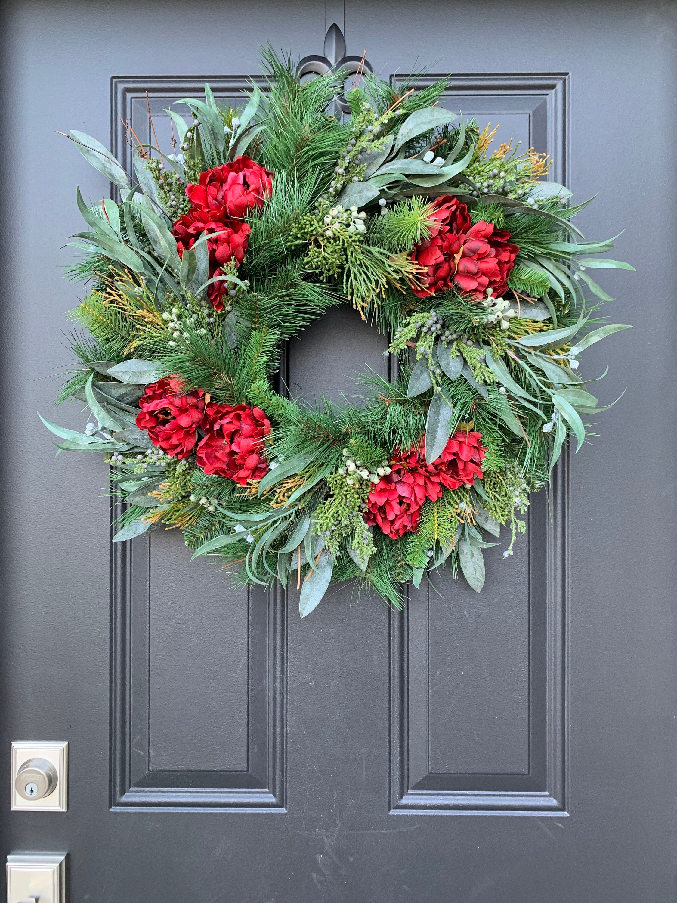 Christmas Red Peony and Pine Wreath