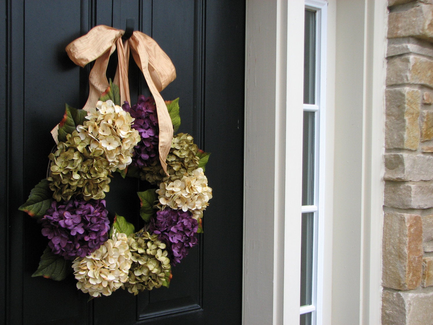 Sage, Purple, and Cream Hydrangea Wreath - TwoInspireYou