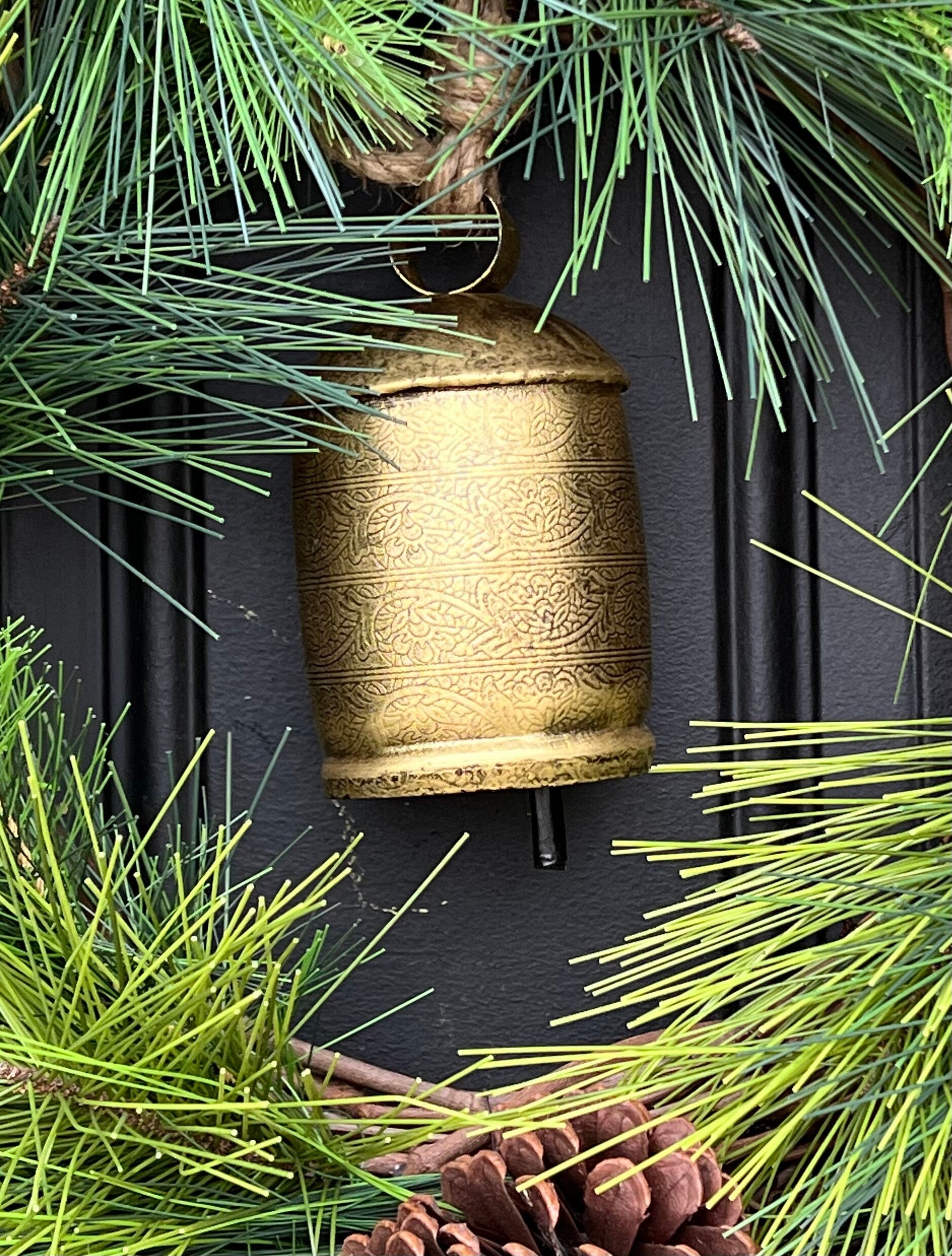Top Seller! Juniper and Cedar Wreath with Gold Hanging Bell