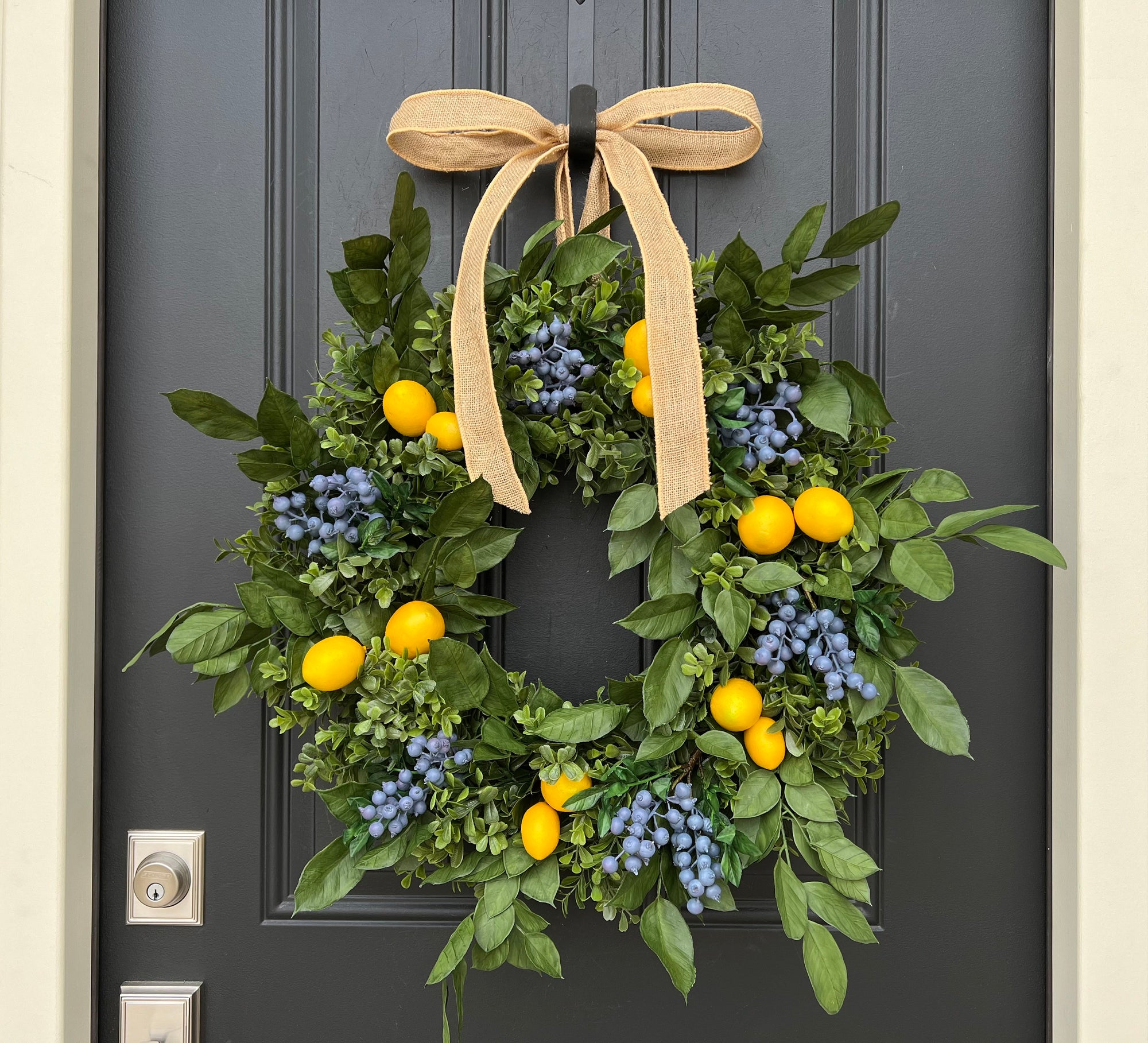 Lemons and Blueberries Wreath with Burlap