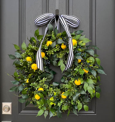 Spring Lemon and Blueberry Boxwood Wreath - TwoInspireYou