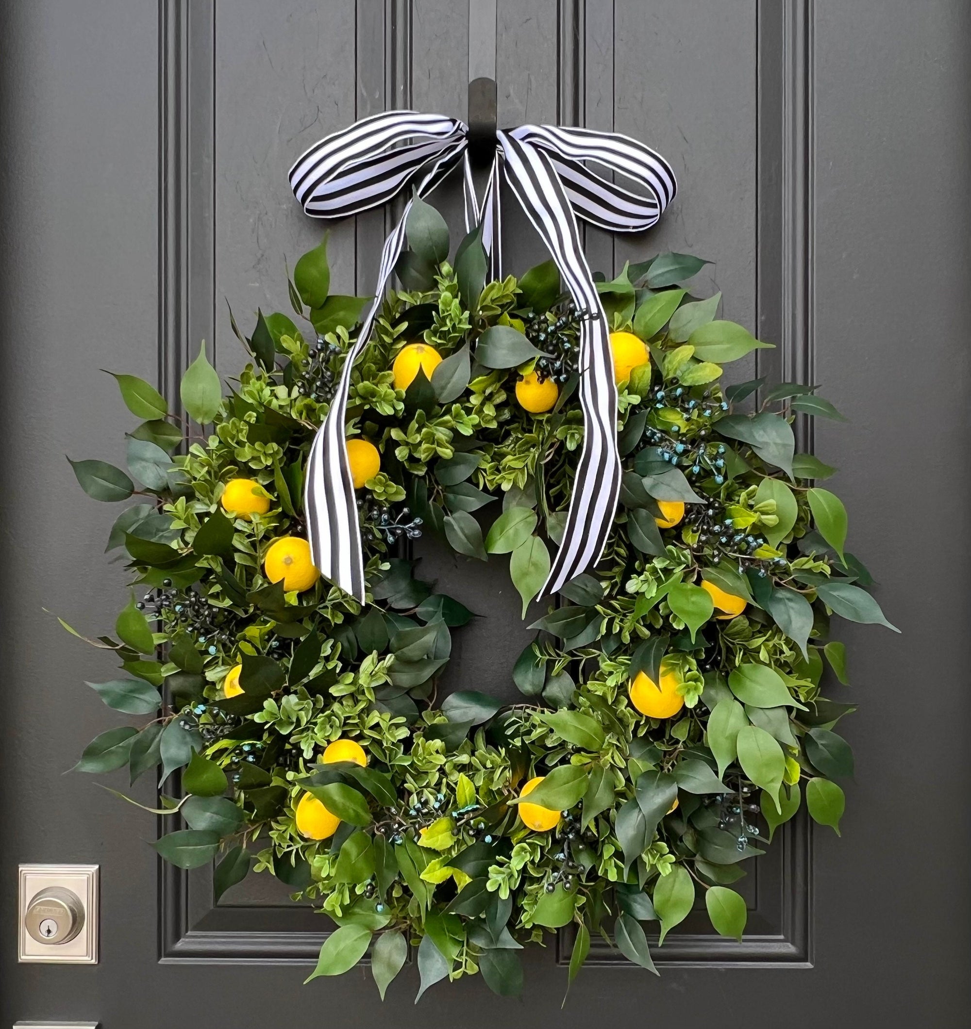 Spring Lemon and Blueberry Boxwood Wreath