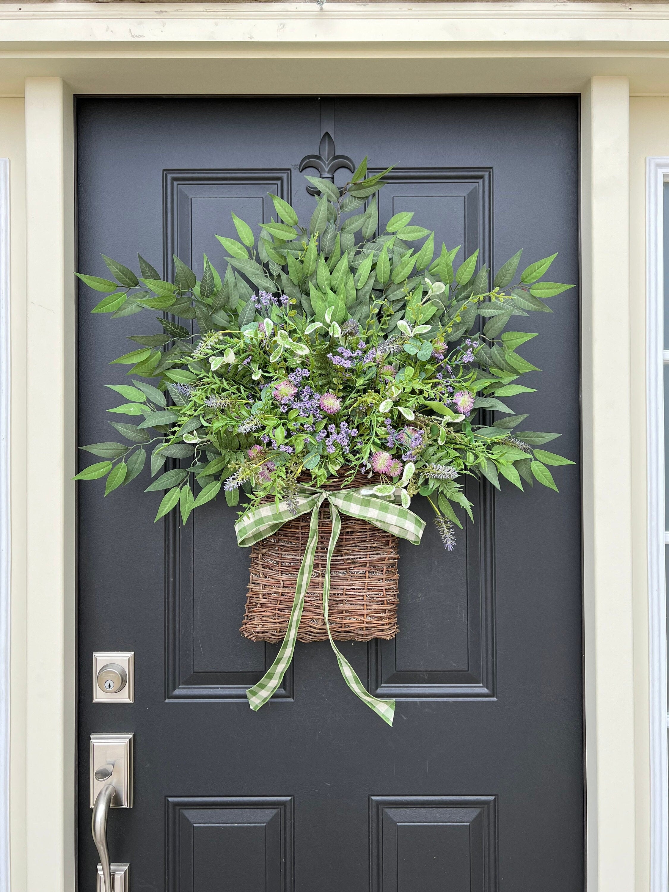 Purple Wildflower & Greenery Basket Wreath