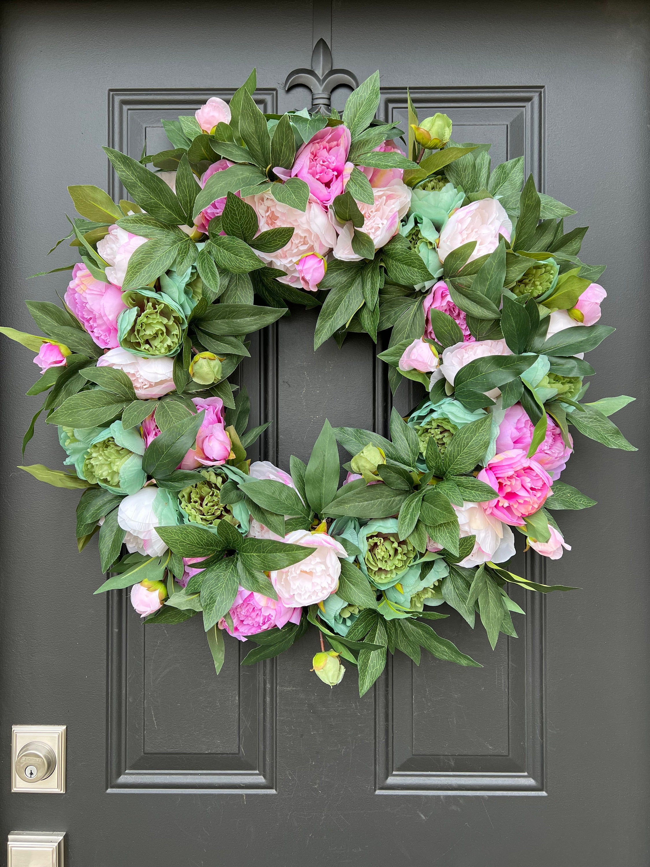 Leafy Spring Peony Wreath