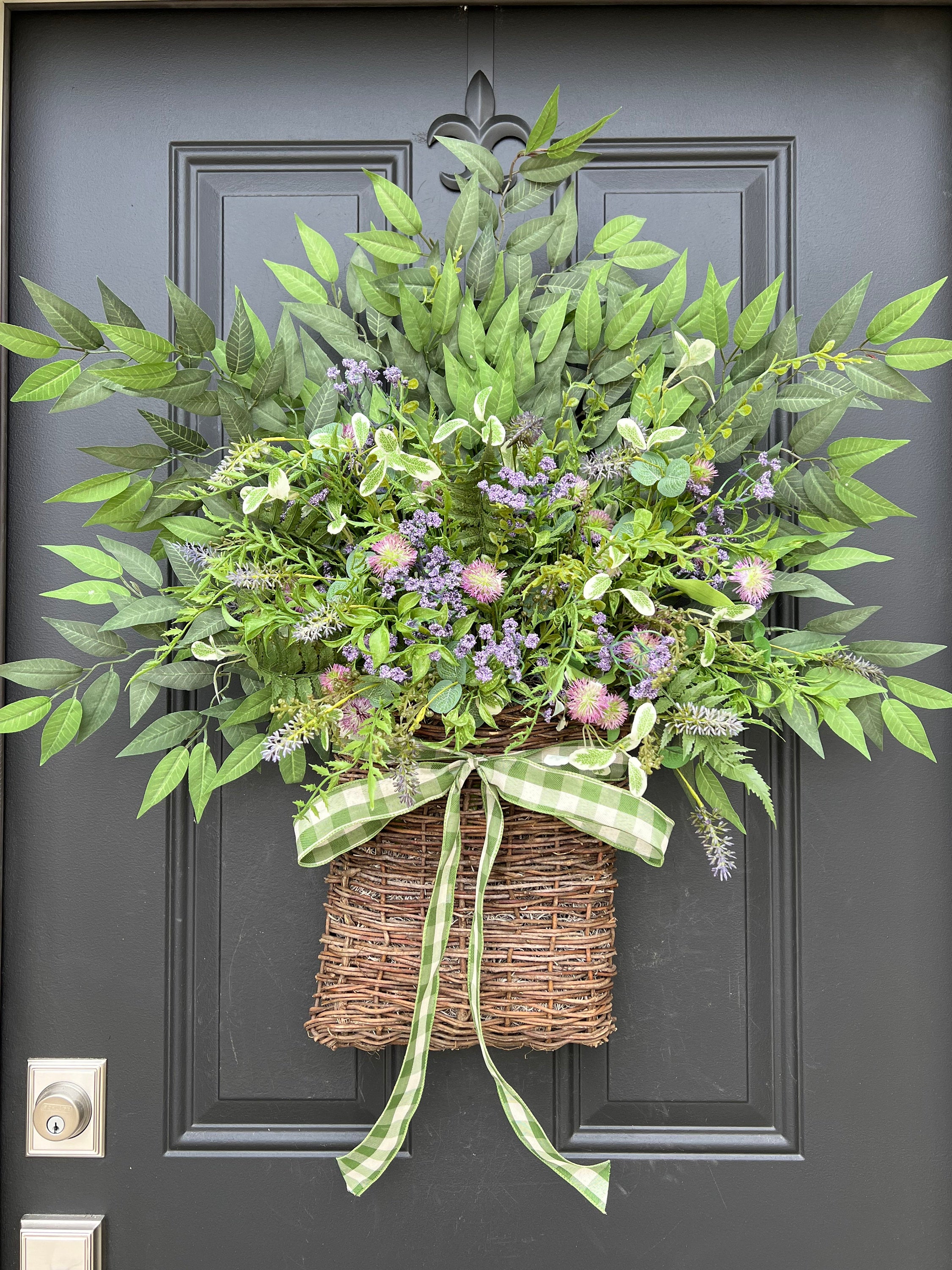 Purple Wildflower & Greenery Basket Wreath