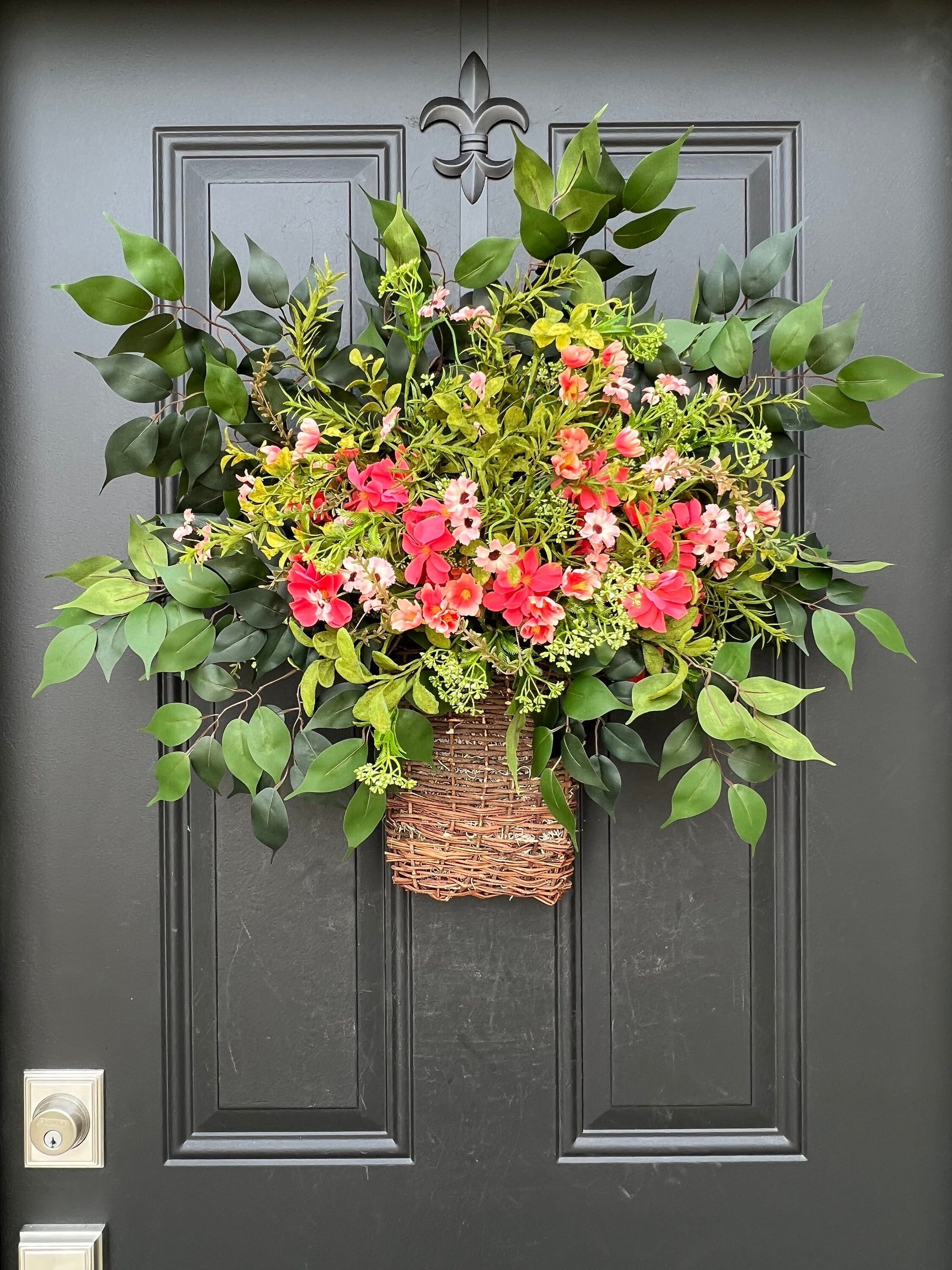 Ready to Ship - Spring Cottage Door Basket Wreath