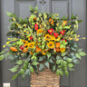 Cottage Sunflower and Poppy Basket Wreath - TwoInspireYou