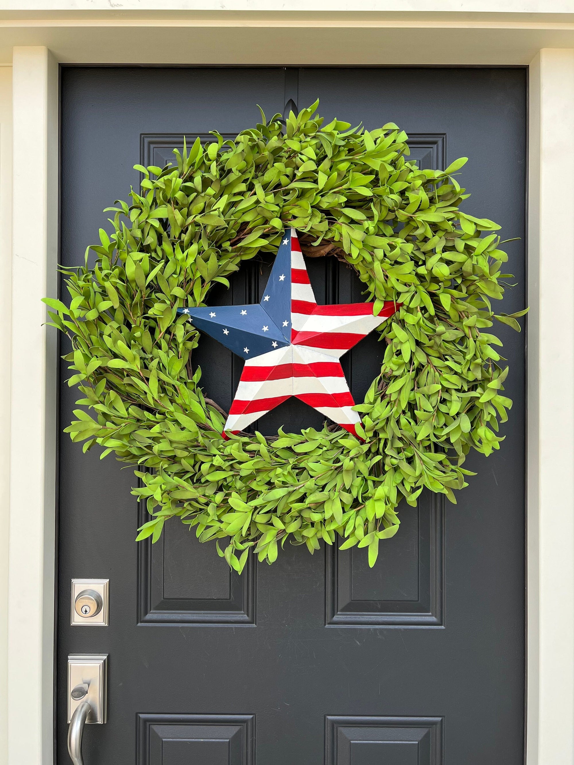 Summer Patriotic Boxwood Wreath with Star