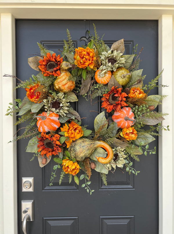 Large Welcome Autumn Harvest Wreath, 30 Inch Fall Wreaths For Front Do ...