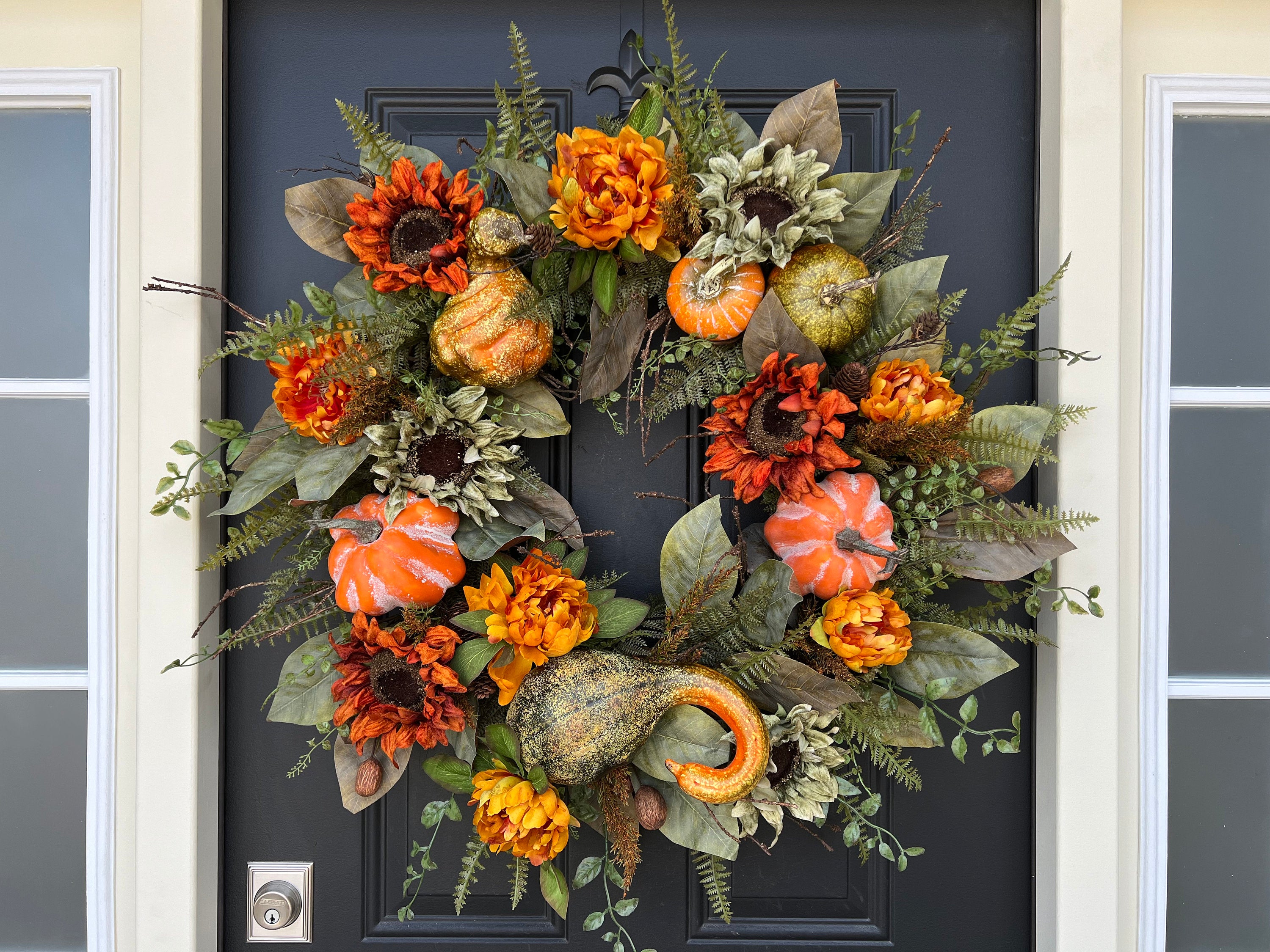 Large Welcome Autumn Harvest Wreath, 30 Inch Fall Wreaths for 