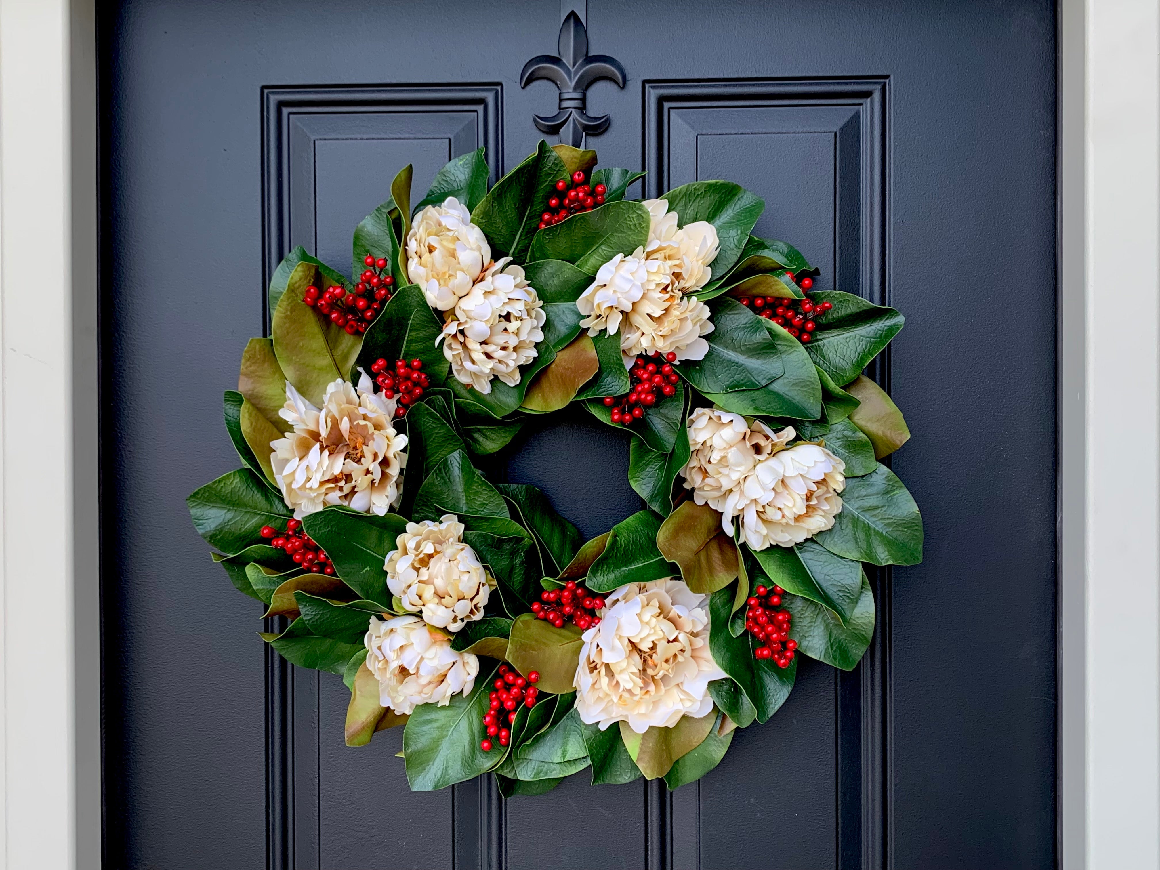 Christmas Magnolia Wreath with Red Berries